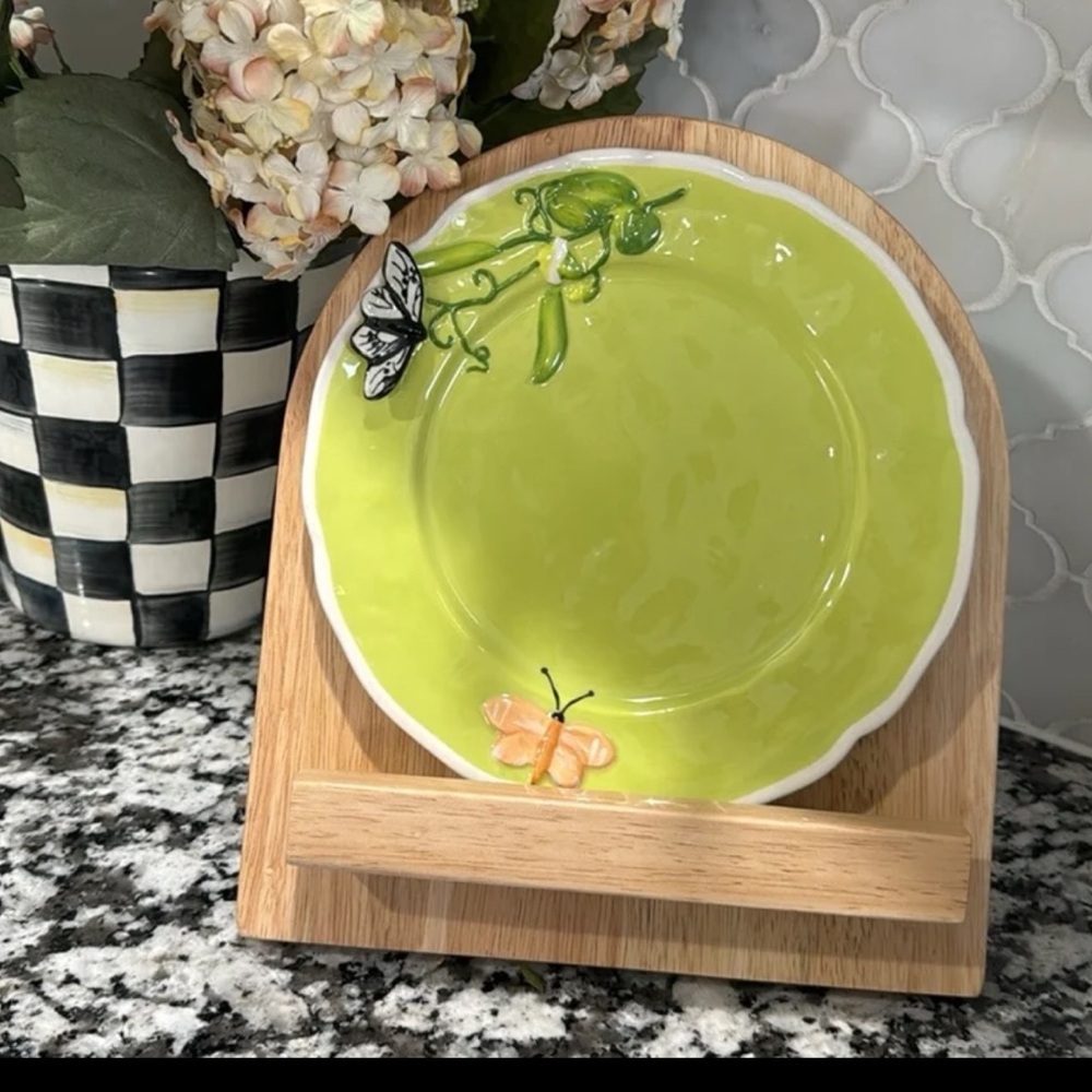 Green Ceramic Plate with Butterfly Design